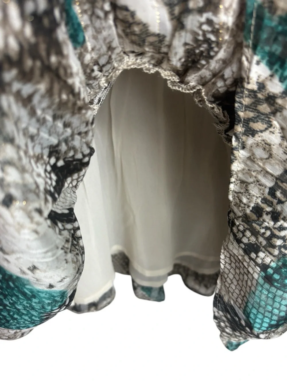 BUDDY LOVE Teal / Gray Ruffle ZoZo Snake-Print Long Sleeve Mini Dress MED NWT